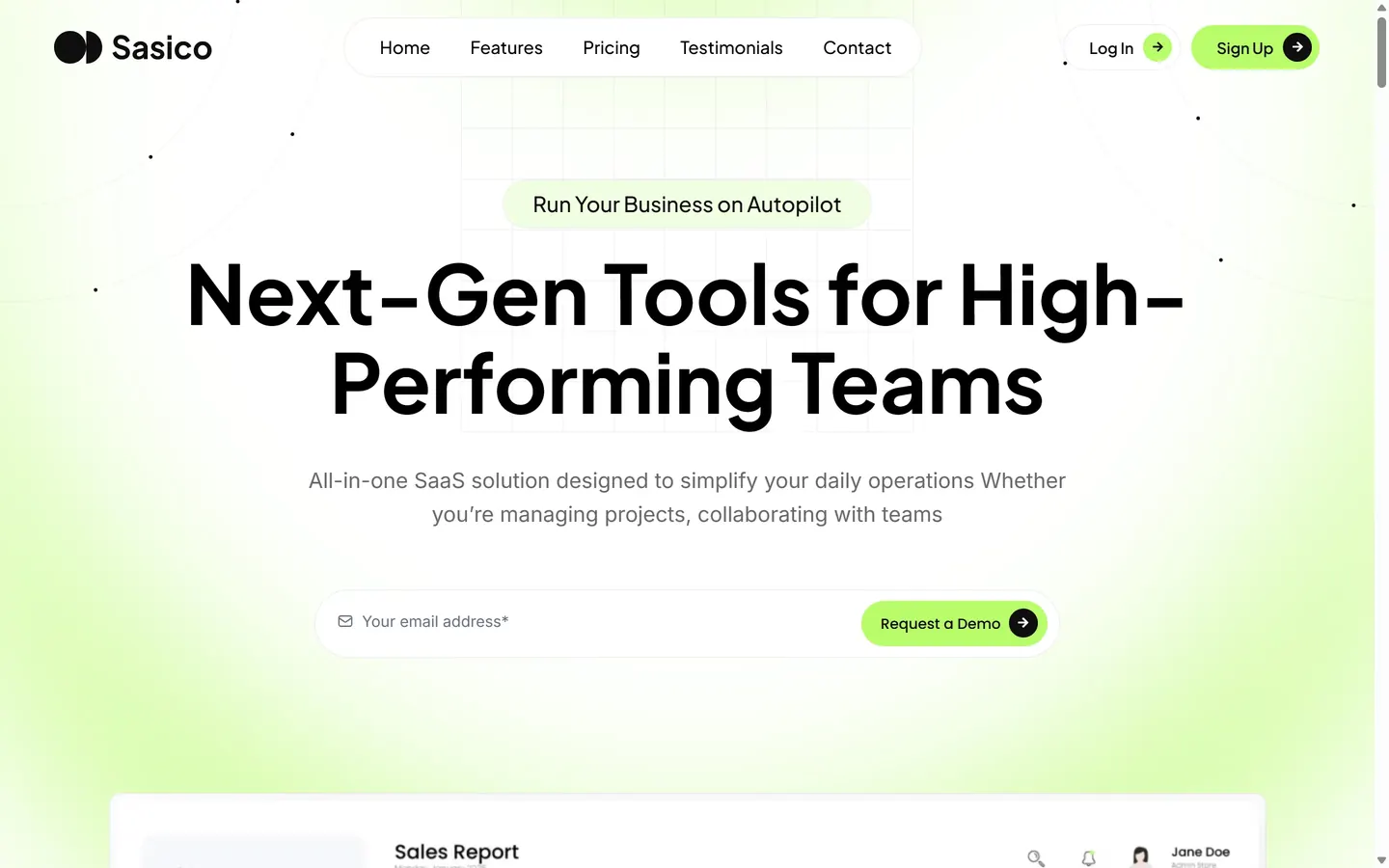 The rebuilt SaaS one-page template running in GoHighLevel, desktop view